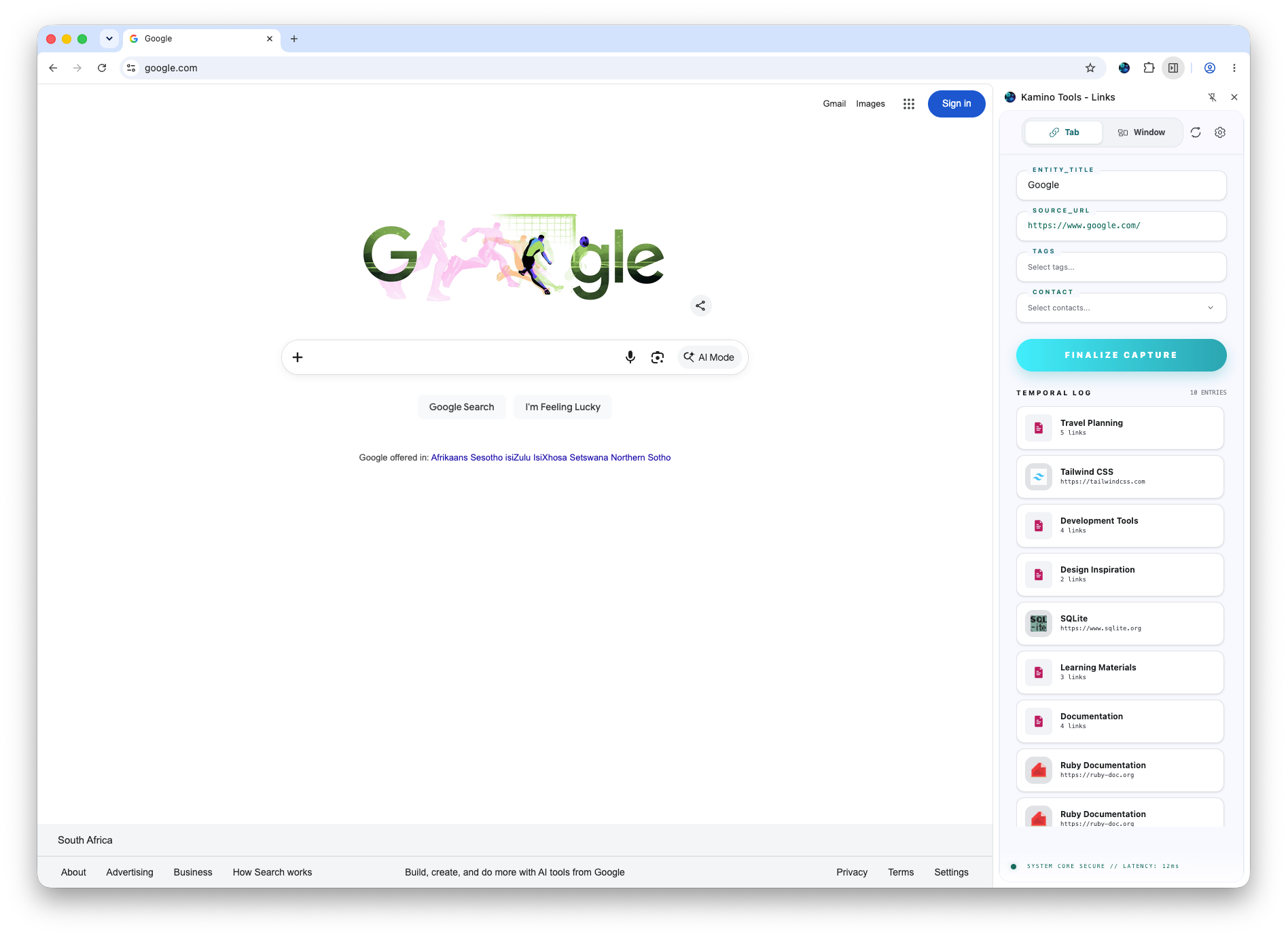 Kamino browser window preview