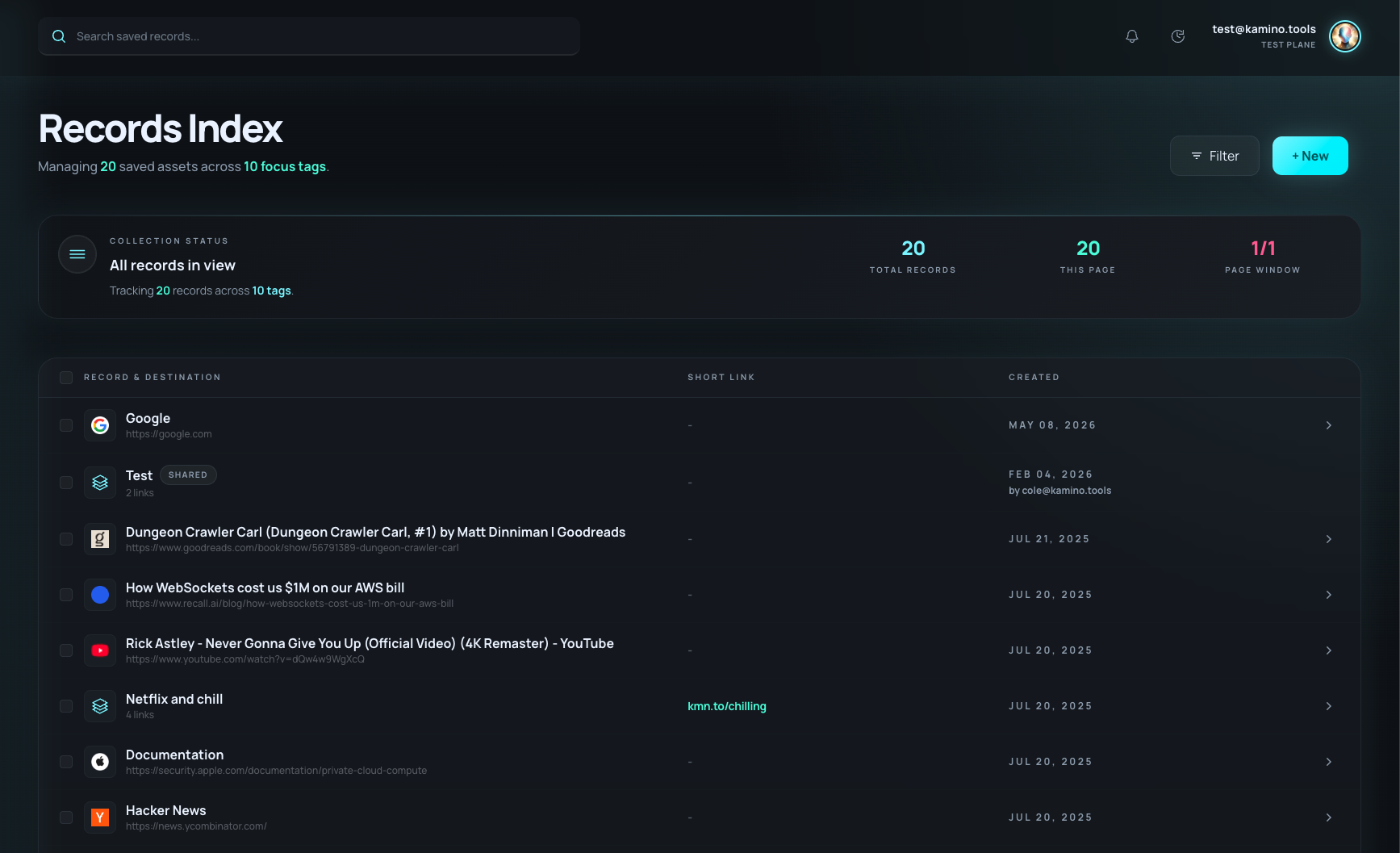 Kamino links preview in dark mode